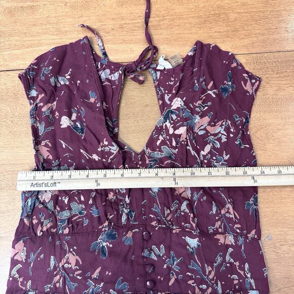 ROXY Maroon Floral Midi Milkmaid Dress Women’s Size Small S Y2K 90’s Open Back - Picture 11 of 13